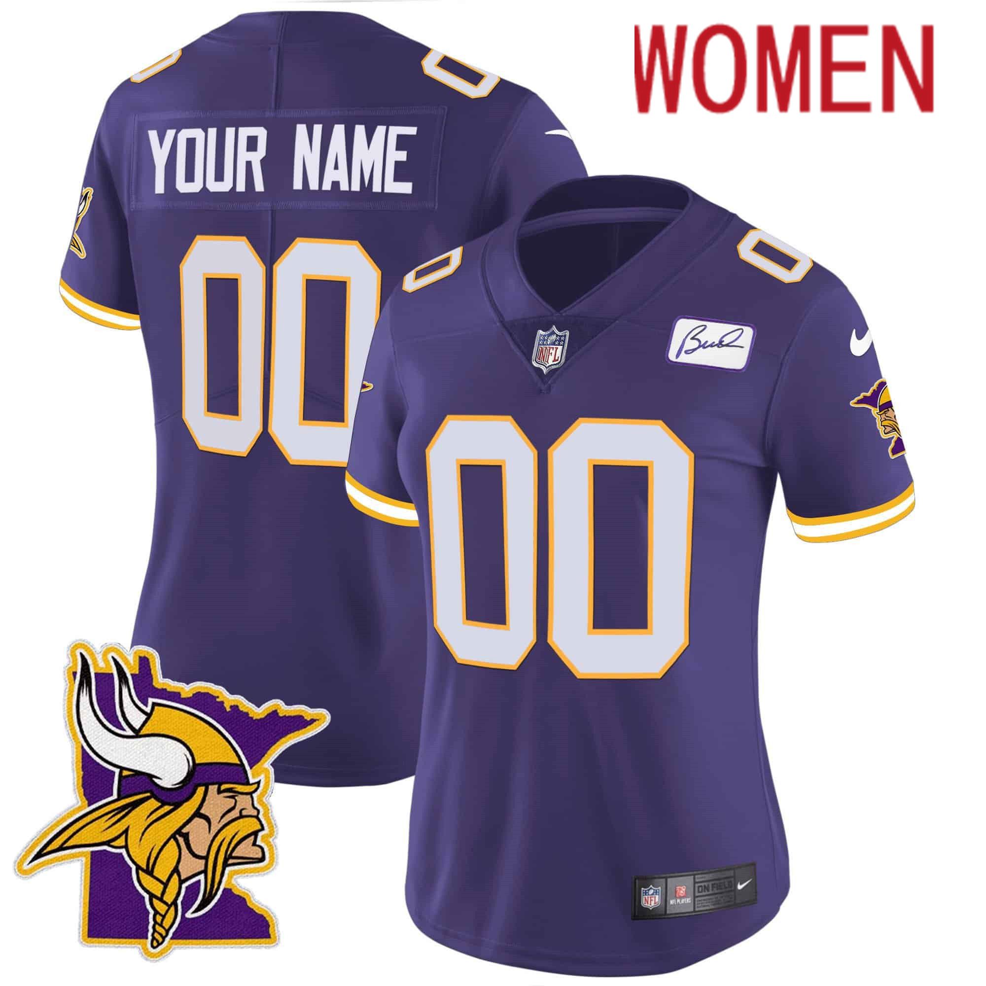 Women Minnesota Vikings Purple 2024 Nike Patch Classic Limited Custom NFL Jersey style 1
